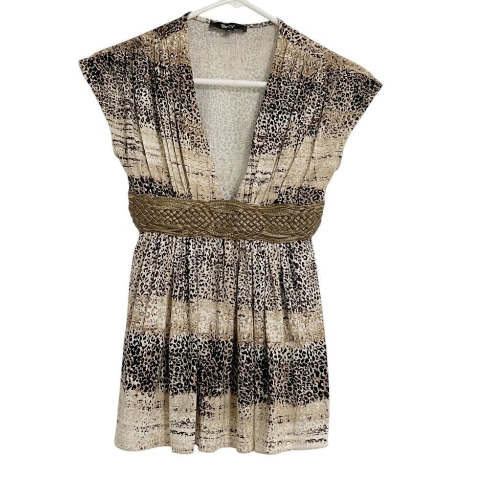 Sky Size Small  Top Blouse Short Sleeve Belted Animal Print